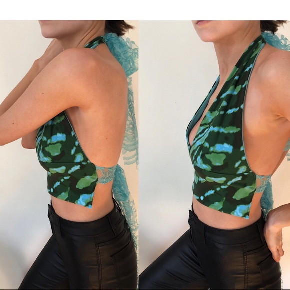 Handmade Blue Green Backless Halter Top - Lace Tie - Picture 4 of 4